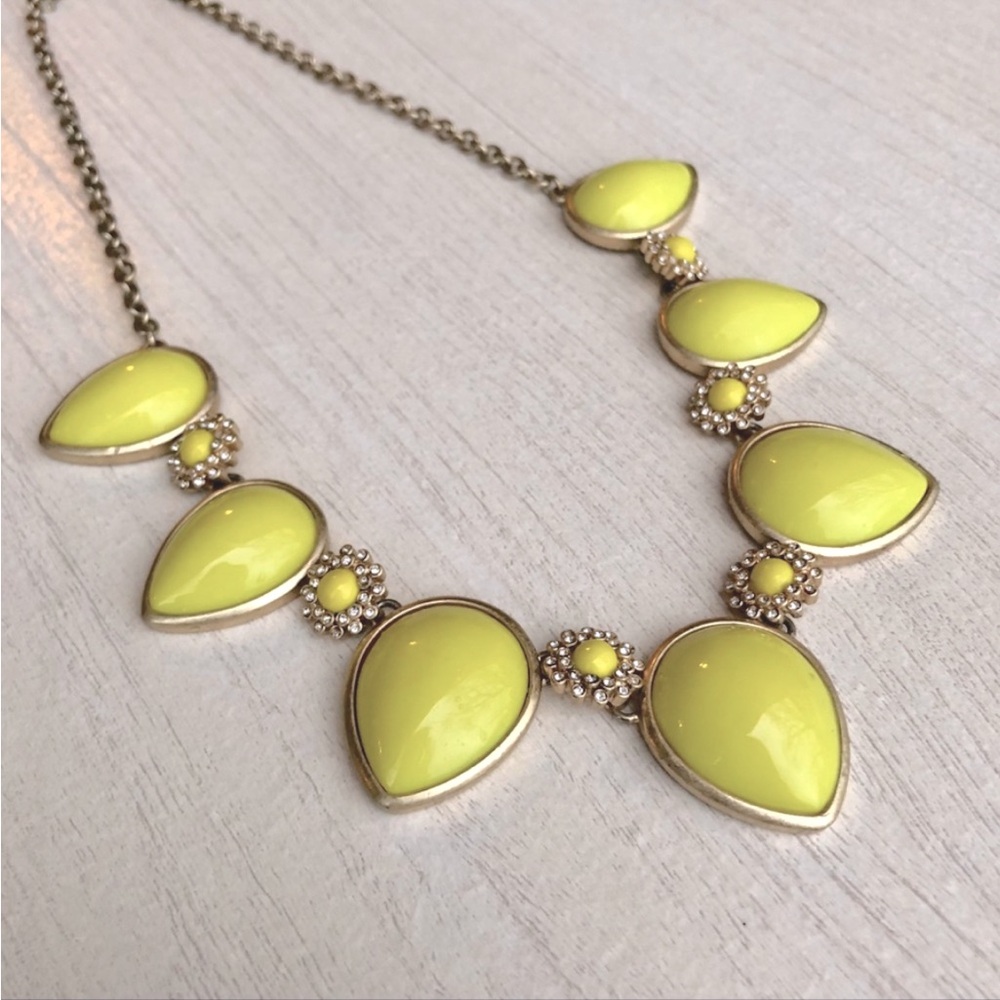 J. Crew Yellow Cabochon & Rhinestone Crystal Flower Gold Statement Bib Necklace